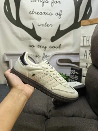 Adidas Beige Black Leather Upper Three-Stripe Side Panel Lifestyle Sneakers 5