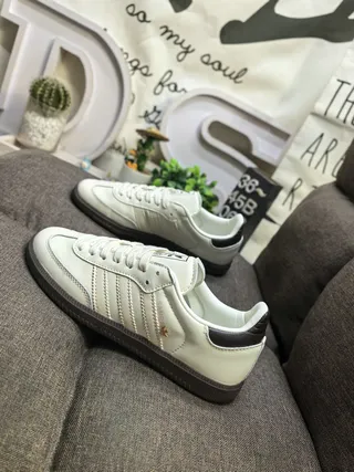 Adidas Beige Black Leather Upper Three-Stripe Side Panel Lifestyle Sneakers 7