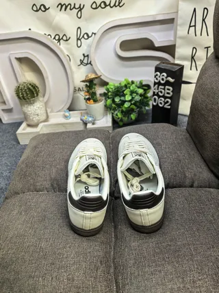 Adidas Beige Black Leather Upper Three-Stripe Side Panel Lifestyle Sneakers 8