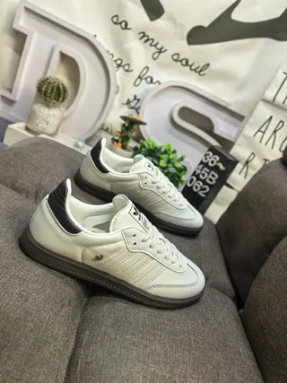 Adidas Beige Black Leather Upper Three-Stripe Side Panel Lifestyle Sneakers 9