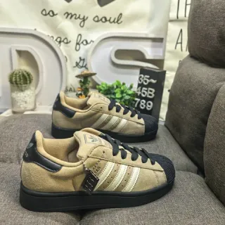 Adidas Beige Black Shell-Toe Suede Upper Lifestyle Sneakers
