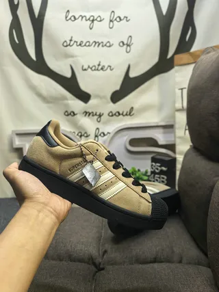Adidas Beige Black Shell-Toe Suede Upper Lifestyle Sneakers 5