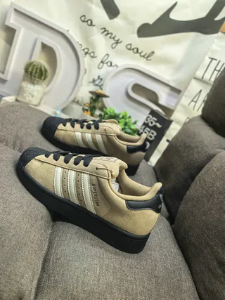 Adidas Beige Black Shell-Toe Suede Upper Lifestyle Sneakers 7