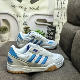 Adidas Beige Blue Low-Top Perforated Toe Lifestyle Sneakers