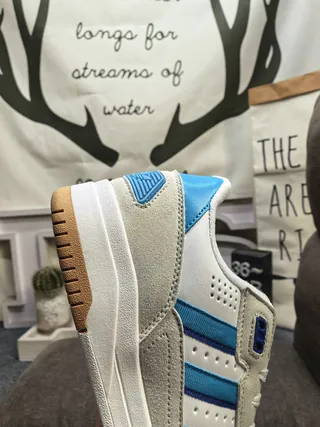 Adidas Beige Blue Low-Top Perforated Toe Lifestyle Sneakers 3