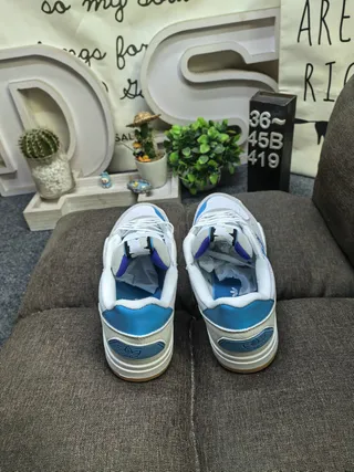 Adidas Beige Blue Low-Top Perforated Toe Lifestyle Sneakers 8