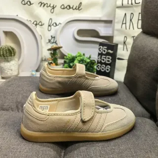 Adidas Beige Brown Laceless Velcro Strap Three-Stripe Side Panel Lifestyle Sneakers