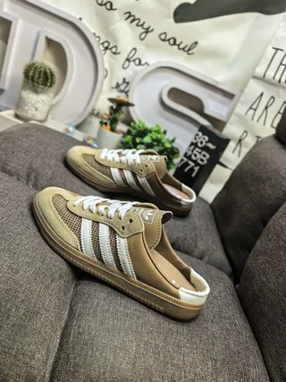 Adidas Beige White Lace-Up Mule Suede-Mesh Upper Lifestyle Sneakers 7