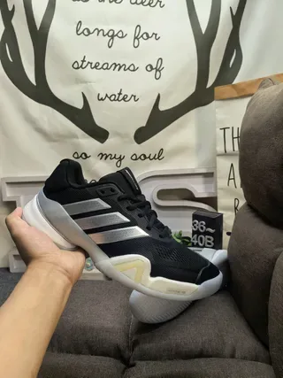 Adidas Black and Silver Three-Stripe Mesh Training Sneakers 5