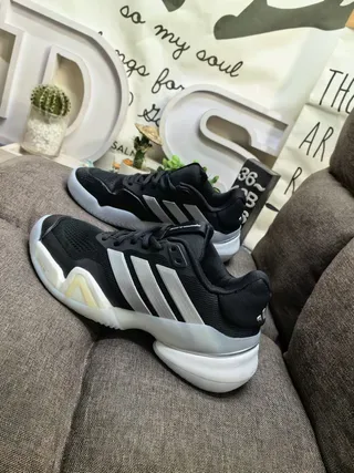Adidas Black and Silver Three-Stripe Mesh Training Sneakers 7