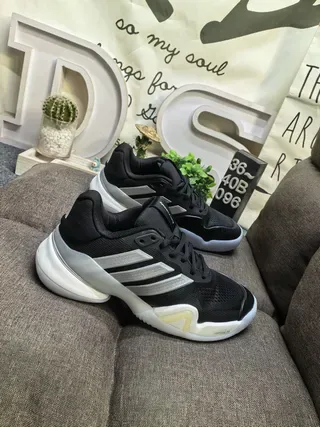 Adidas Black and Silver Three-Stripe Mesh Training Sneakers 9
