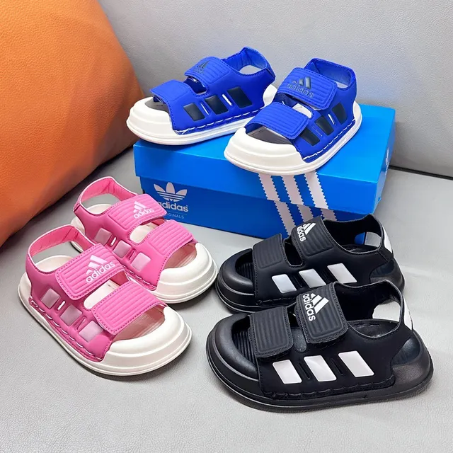 Adidas Sandales casual pour enfants noir et blanc à deux sangles Velcro 3