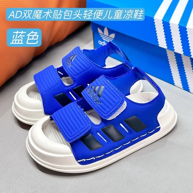 Adidas Sandales casual pour enfants noir et blanc à deux sangles Velcro 4