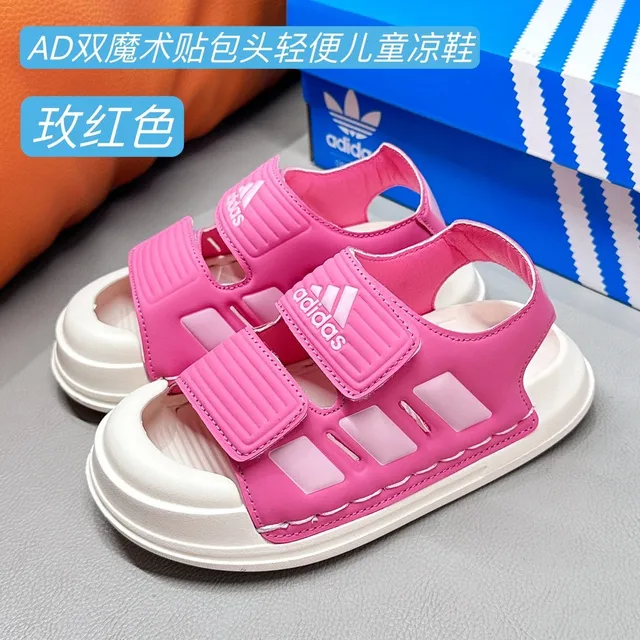 Adidas Sandales casual pour enfants noir et blanc à deux sangles Velcro 5