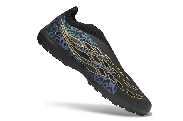 Adidas Tênis de Futebol Turf Preto Multicolor Impressão de Leopardo Upper Sintético Listras Metálicas Douradas 11
