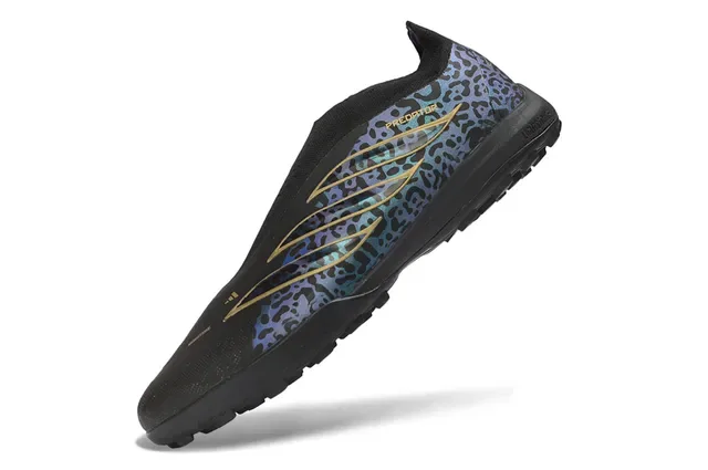 Adidas Tênis de Futebol Turf Preto Multicolor Impressão de Leopardo Upper Sintético Listras Metálicas Douradas 12