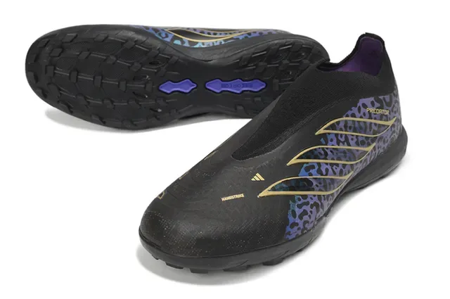 Adidas Tênis de Futebol Turf Preto Multicolor Impressão de Leopardo Upper Sintético Listras Metálicas Douradas 14