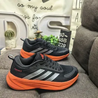 Adidas Black Orange Mesh Upper Three-Stripe Side Panel Running Shoes
