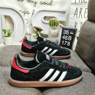 Adidas Black Red Suede Upper Three-Stripe Side Panel Lifestyle Sneakers