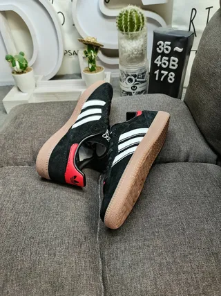 Adidas Black Red Suede Upper Three-Stripe Side Panel Lifestyle Sneakers 6