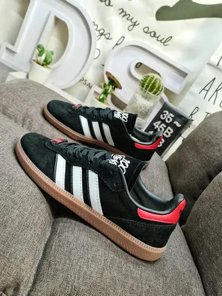 Adidas Black Red Suede Upper Three-Stripe Side Panel Lifestyle Sneakers 7