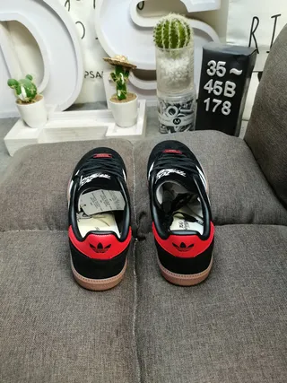 Adidas Black Red Suede Upper Three-Stripe Side Panel Lifestyle Sneakers 8