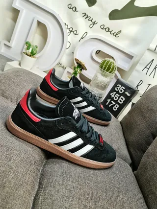 Adidas Black Red Suede Upper Three-Stripe Side Panel Lifestyle Sneakers 9