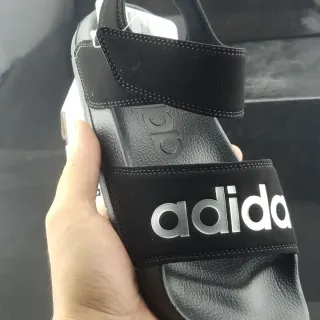 Adidas Black Silver Two-Strap Slide Molded Footbed Slippers
