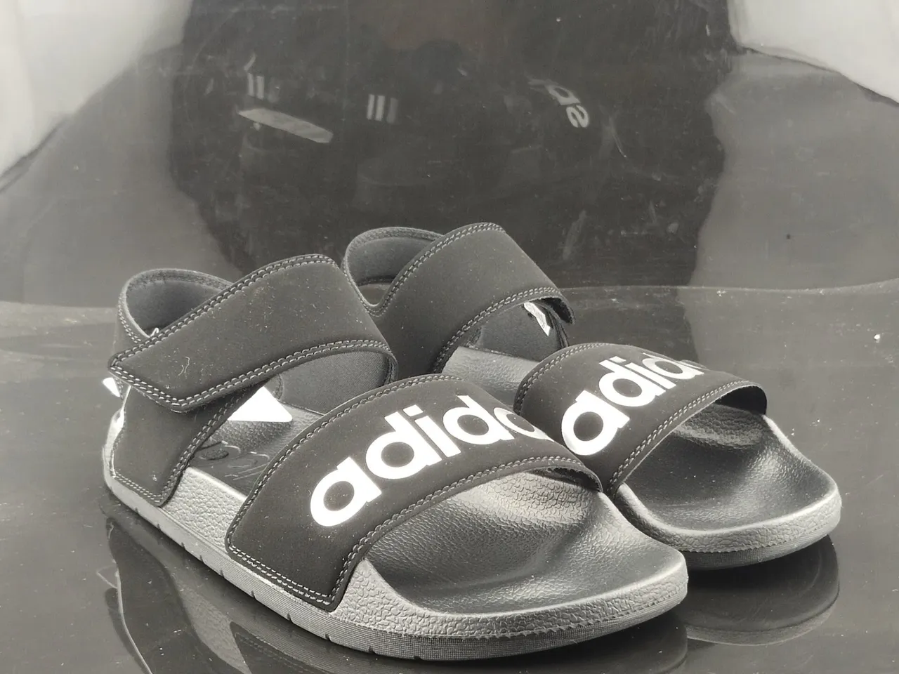 Adidas Black Silver Two-Strap Slide Molded Footbed Slippers 2