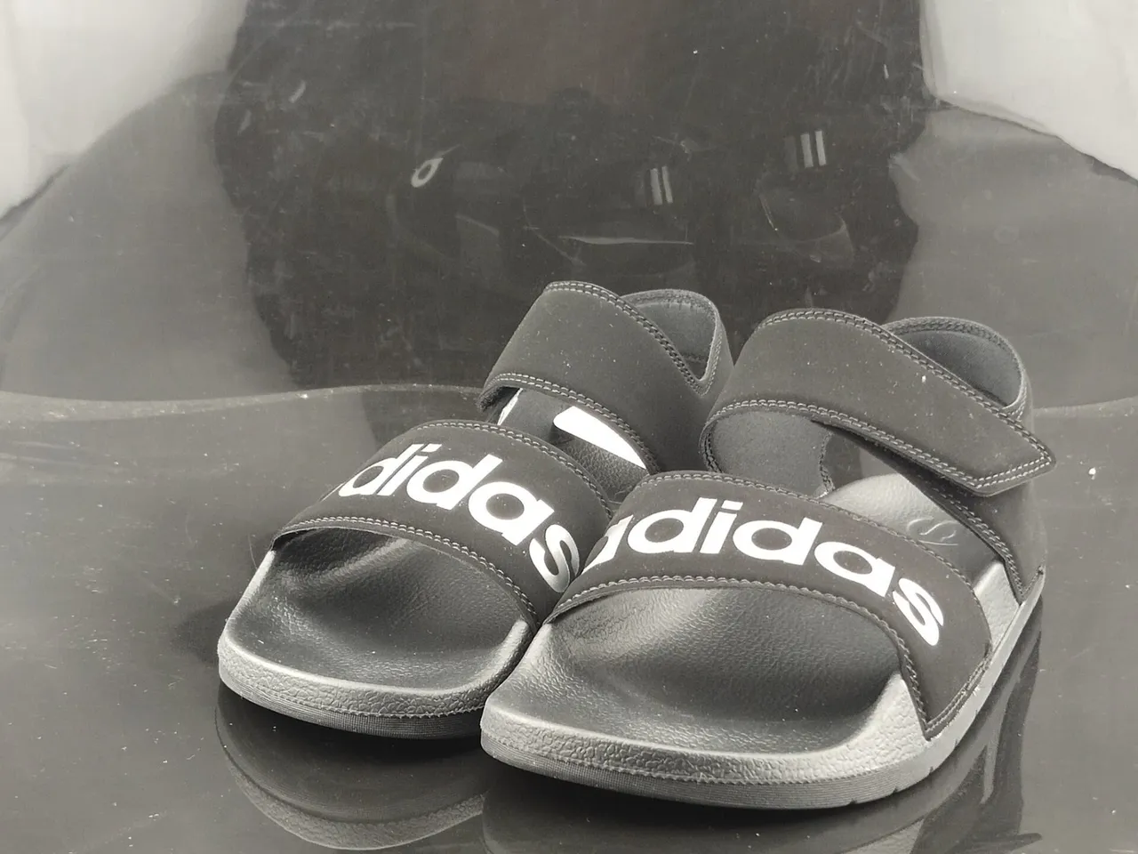 Adidas Black Silver Two-Strap Slide Molded Footbed Slippers 3