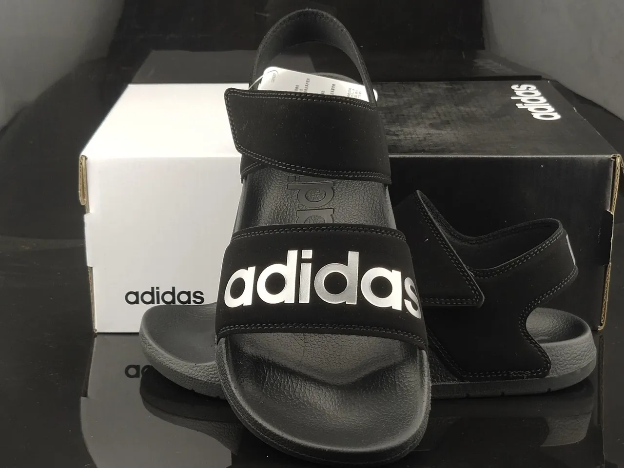 Adidas Black Silver Two-Strap Slide Molded Footbed Slippers 4