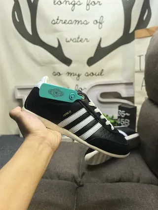 Adidas Black White Leather Upper Three-Stripe Side Panel Lifestyle Sneakers 5