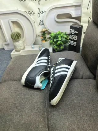 Adidas Black White Leather Upper Three-Stripe Side Panel Lifestyle Sneakers 6