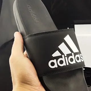 Adidas Black White Molded EVA Footbed Stitched Strap Edge Slippers