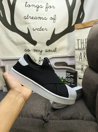 Adidas Black White Slip-On Elastic Cross-Strap Lifestyle Sneakers 5