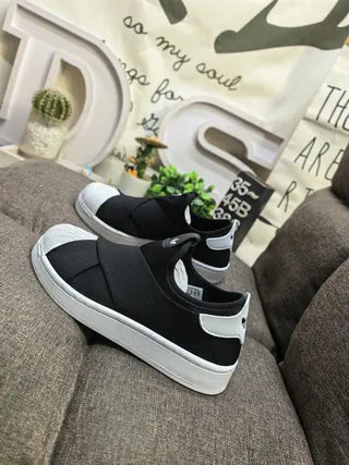 Adidas Black White Slip-On Elastic Cross-Strap Lifestyle Sneakers 7