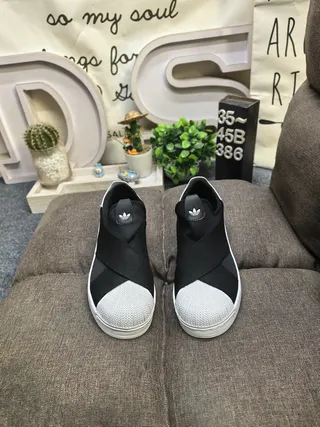 Adidas Black White Slip-On Elastic Cross-Strap Lifestyle Sneakers 10