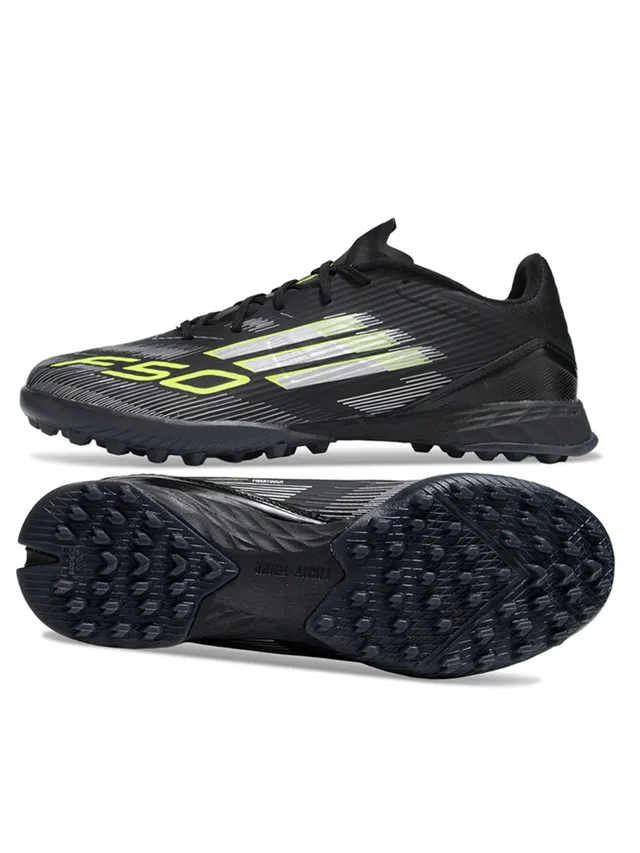 Adidas Chaussures de football turf noir jaune à coupe basse upper synthétique overlay texturé avec relief 2