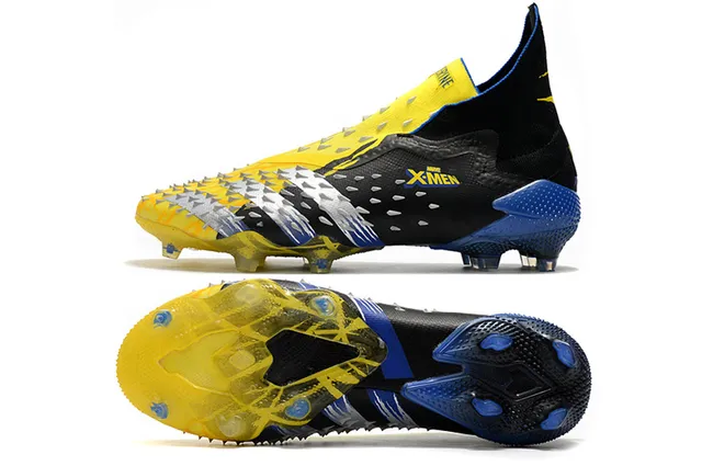 Adidas Sapatos de futebol preto e amarelo com overlay de anteiro com espigões, colar tipo meia, para terreno firme 2