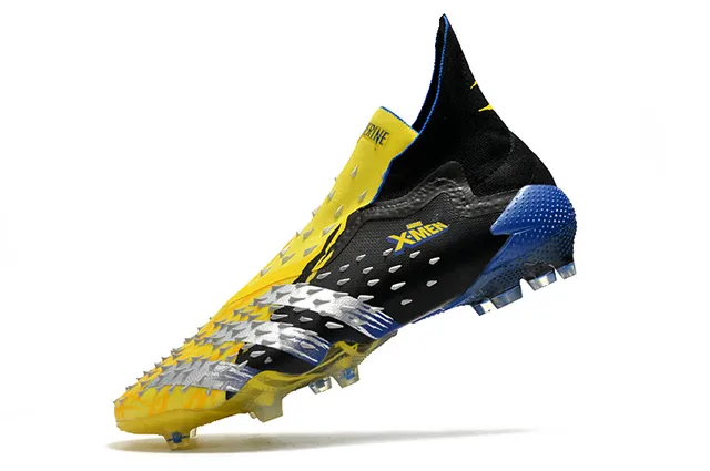 Adidas Sapatos de futebol preto e amarelo com overlay de anteiro com espigões, colar tipo meia, para terreno firme 4