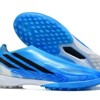 Adidas Blue Black Low-Cut Synthetic Upper Asymmetrical Lacing Cage Turf Soccer Shoes