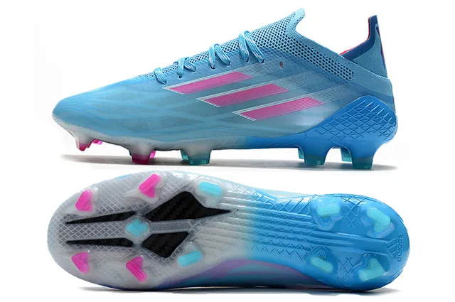 Adidas 蓝色粉色 透视针织鞋面 不对称系带 钉地足球鞋 6