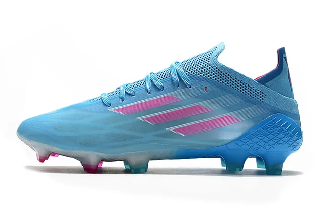 Adidas 蓝色粉色 透视针织鞋面 不对称系带 钉地足球鞋 7