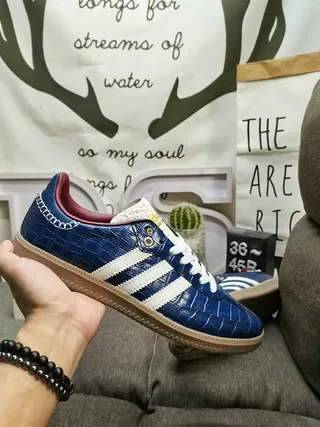 Adidas Blue Red Crocodile-Embossed Leather Three White Stripes Lifestyle Sneakers 5