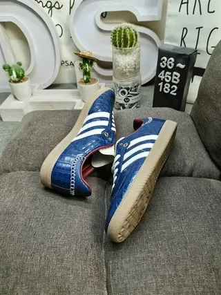 Adidas Blue Red Crocodile-Embossed Leather Three White Stripes Lifestyle Sneakers 6