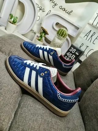 Adidas Blue Red Crocodile-Embossed Leather Three White Stripes Lifestyle Sneakers 7