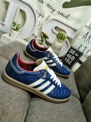 Adidas Blue Red Crocodile-Embossed Leather Three White Stripes Lifestyle Sneakers 9