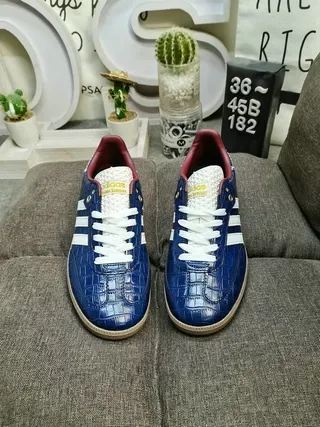 Adidas Blue Red Crocodile-Embossed Leather Three White Stripes Lifestyle Sneakers 10