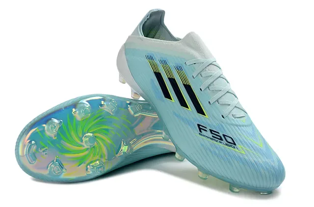Adidas أحذية كرة القدم الزرقاء الشفافة مع الوجه العلوي من التنسج الشفاف وأشكالة غير متماثلة أرضية صلبة 13