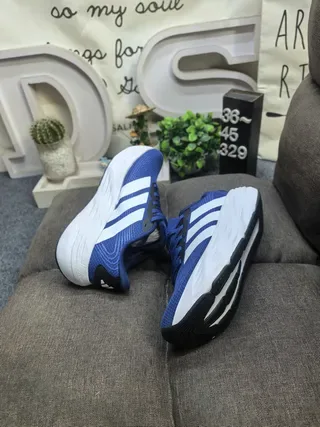 Adidas Blue White Knit Upper Three-Stripe Side Panel Lifestyle Sneakers 6